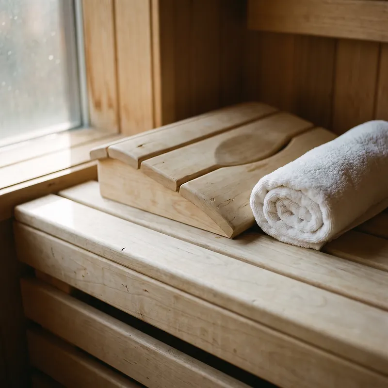 Bangku kayu aspen sauna dengan headrest ergonomis dan handuk