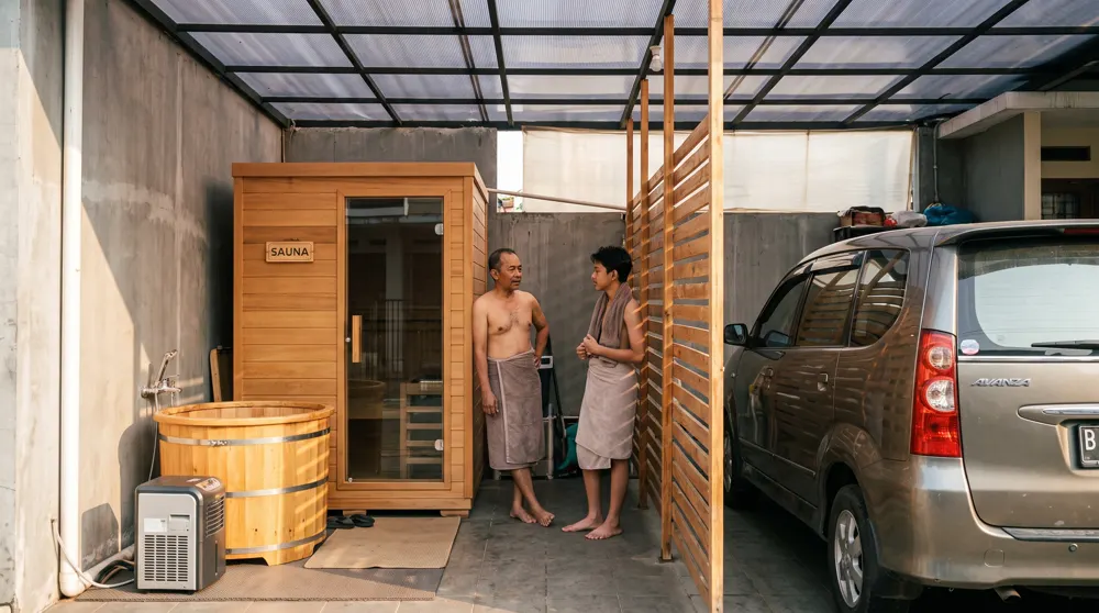 Sauna di carport atau garasi rumah cluster Tangerang: cara mengonversi ruang yang sudah ada