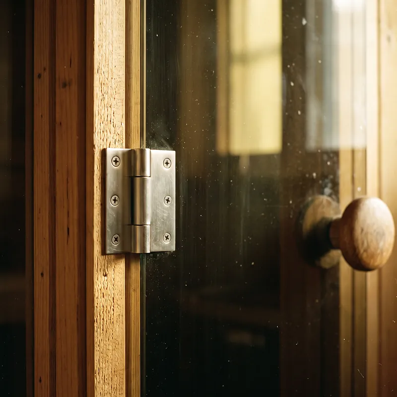 Detail engsel stainless pintu kaca tempered 8 mm sauna
