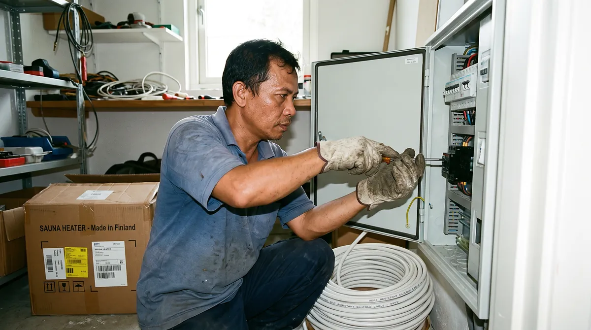 Pemasangan breaker dan kabel tahan panas untuk tungku sauna